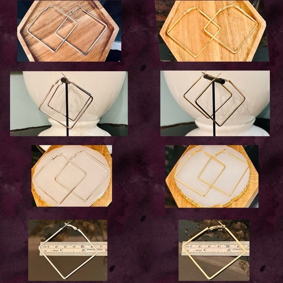 MINIMALIST square “hoop” earrings gold and silver color - Picture 8 of 11